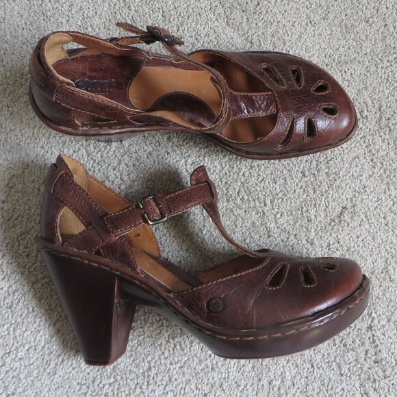 BORN Charisma Heeled sandals Size 8 Brown Leather Buckle Mary Jane #W61184 - Picture 1 of 11